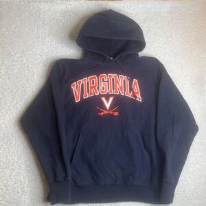 University of Virginia men's blue orange Champion reverse weave hoodie heavy L